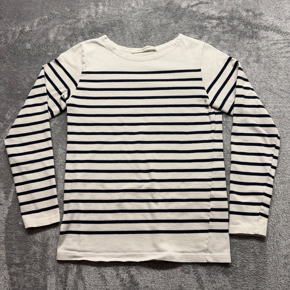 Nissy Homme Striped Long Sleeve Top Womens Size 1 Cream Navy Good Nautical Korea